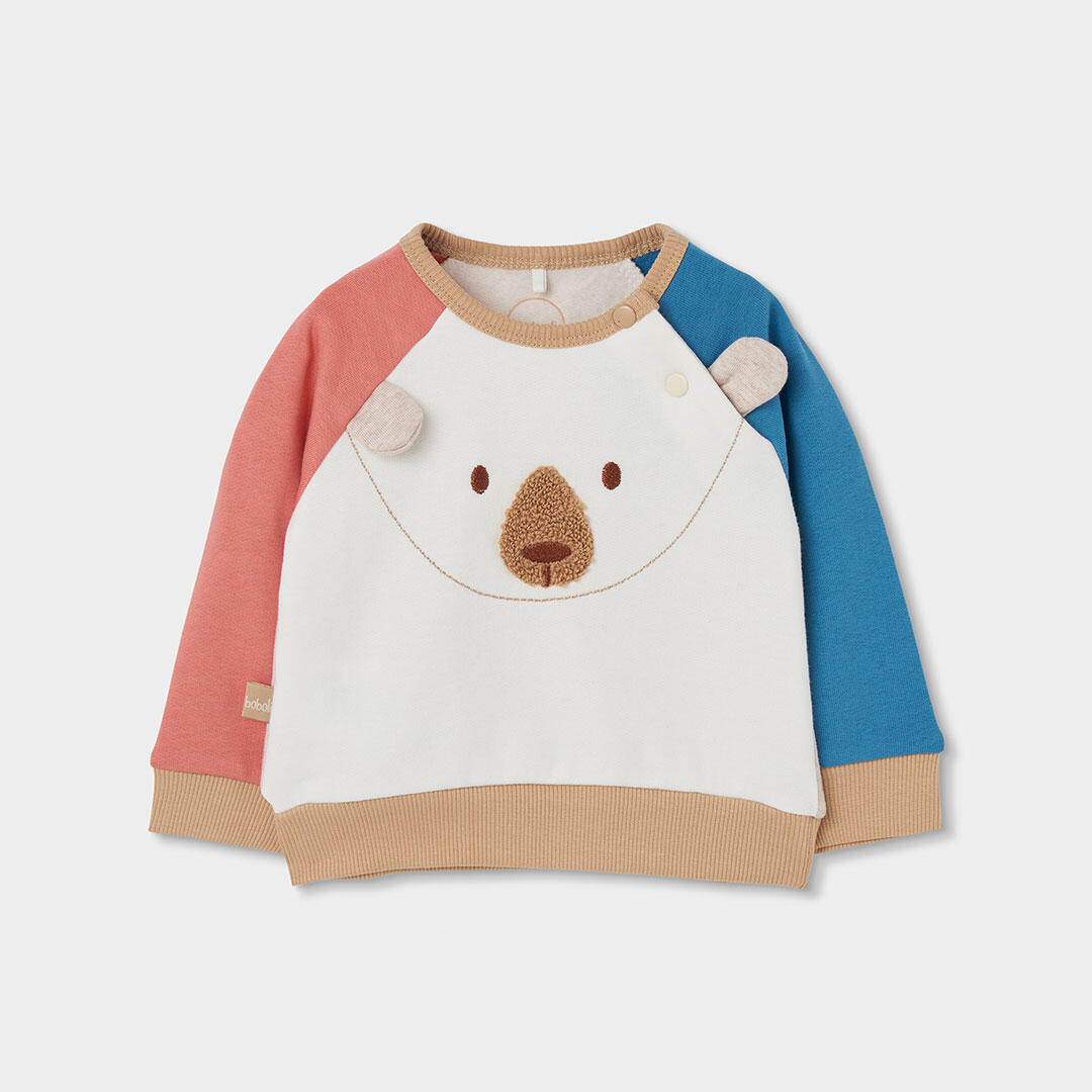 Conjunto punto bebé niño blanco bordado de oso 3/7