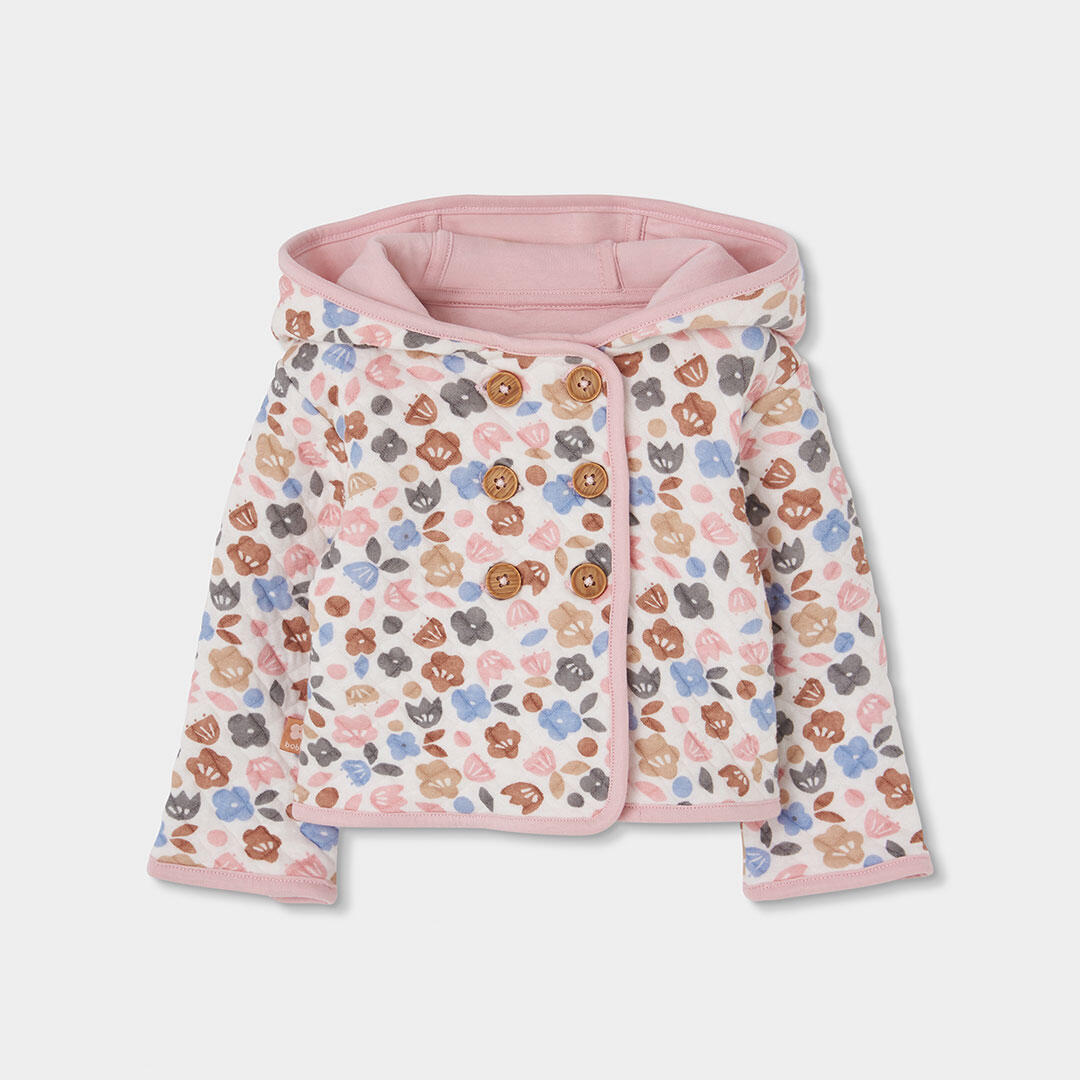 Chaqueta punto bebé rosa reversible estampado flores 3/7
