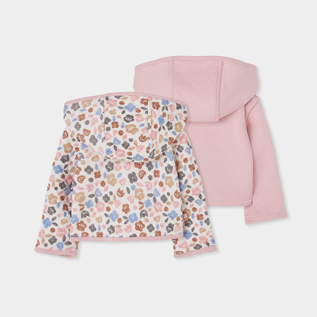 Chaqueta punto bebé rosa reversible estampado flores 2/7