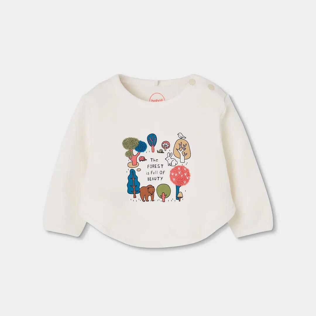 Conjunto punto bebé niña blanco estampado bosque 3/7