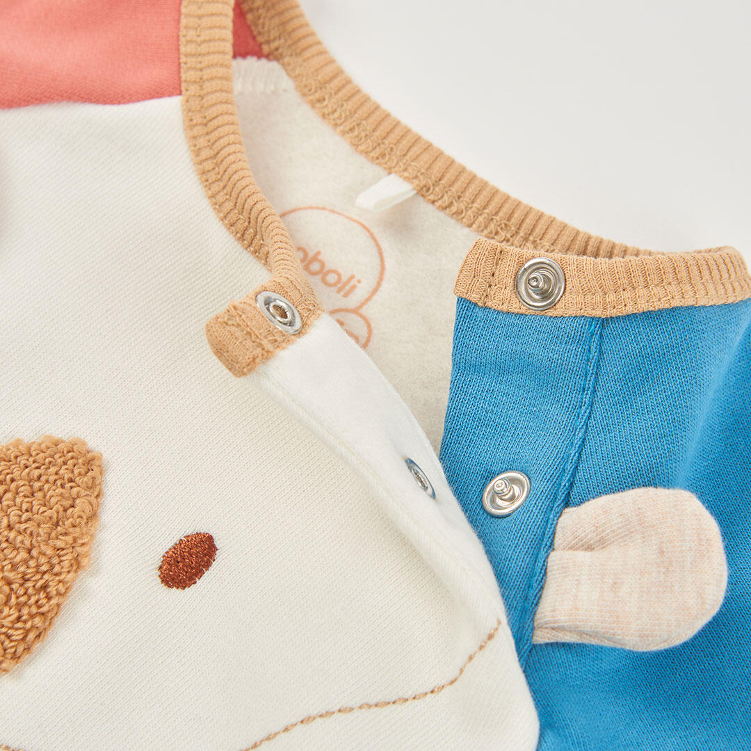 Conjunto punto bebé niño blanco bordado de oso 7/7