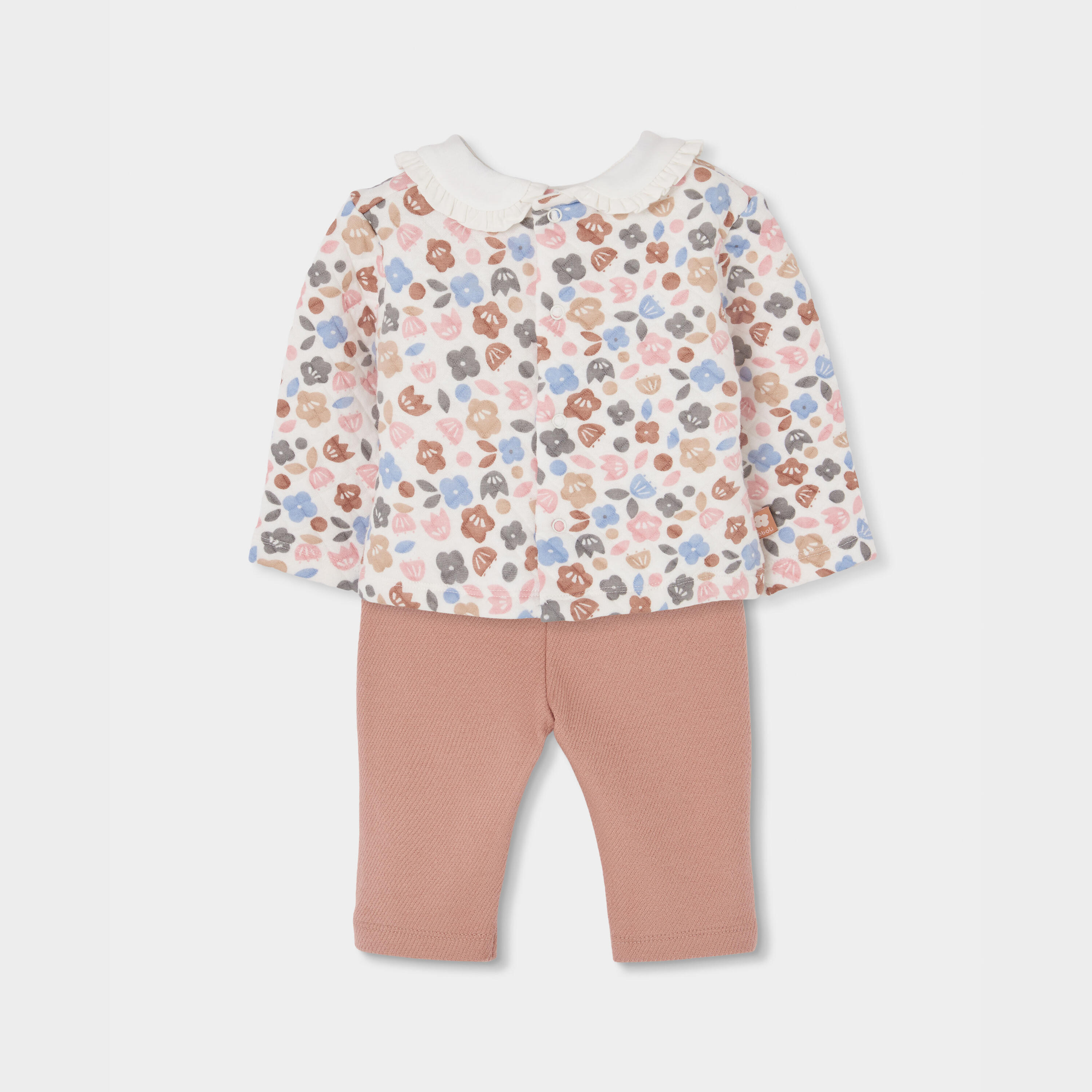 Conjunto punto bebé niña estampado flores rosa 2/7