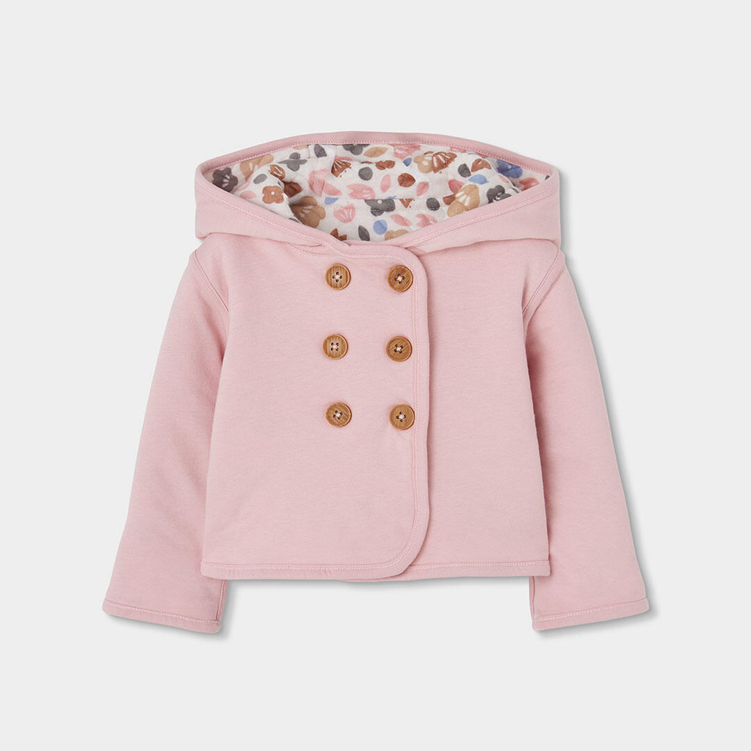 Chaqueta punto bebé rosa reversible estampado flores 4/7