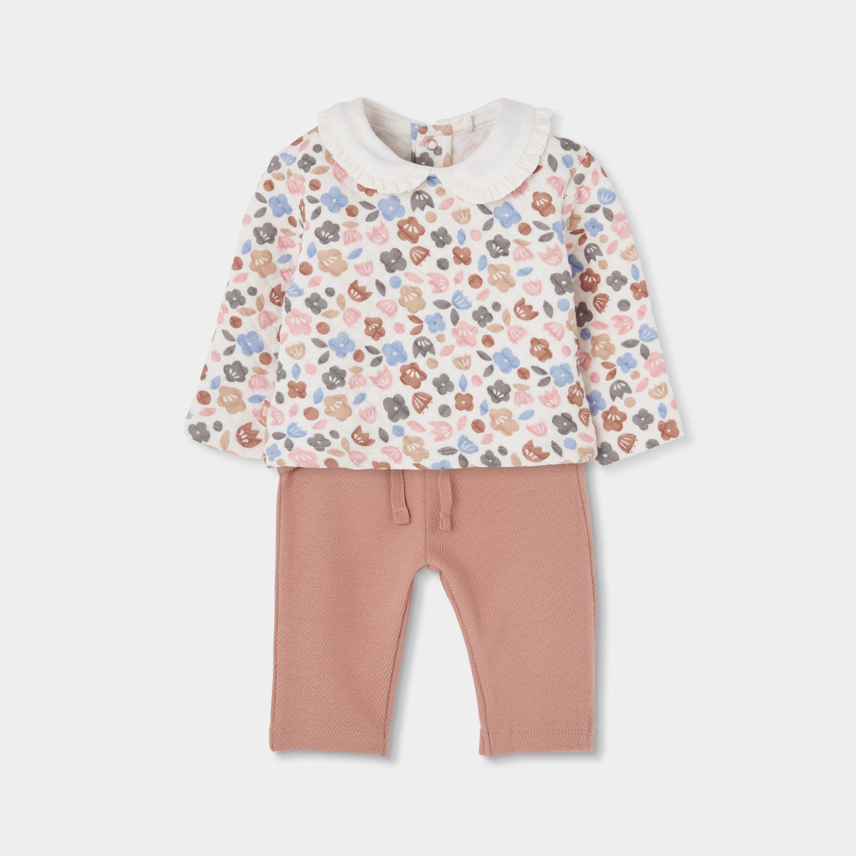 Conjunto punto bebé niña estampado flores rosa 1/7