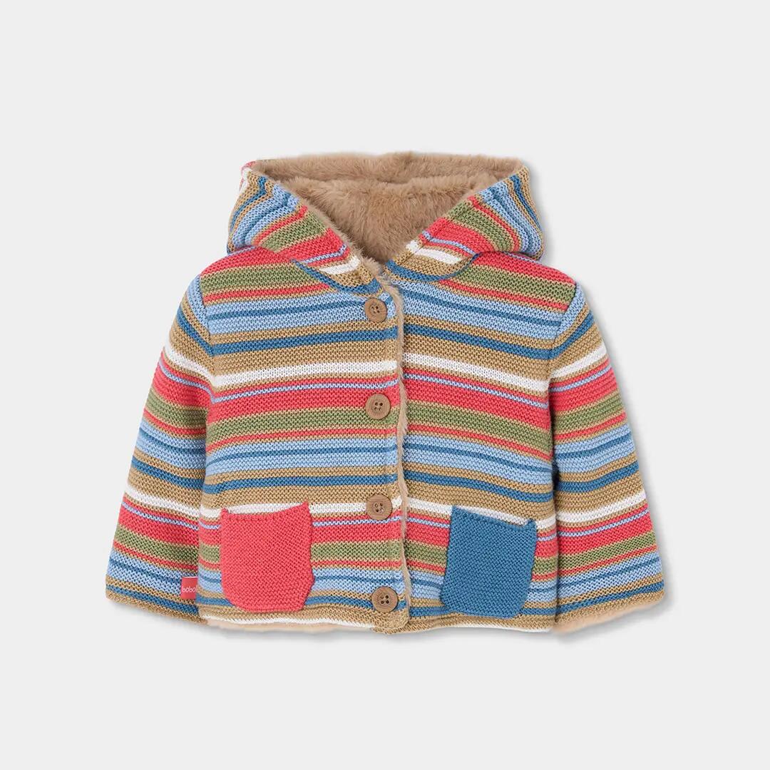 Chaqueta punto bebé marrón reversible a rayas 3/7