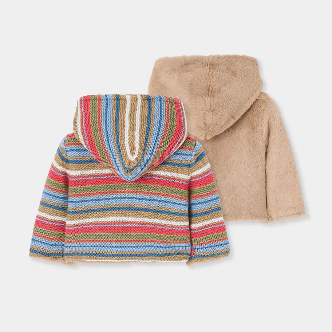 Chaqueta punto bebé marrón reversible a rayas 2/7