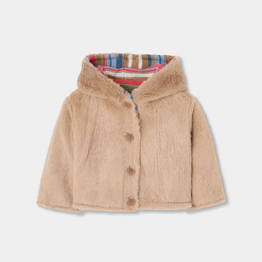 Chaqueta punto bebé marrón reversible a rayas 4/7