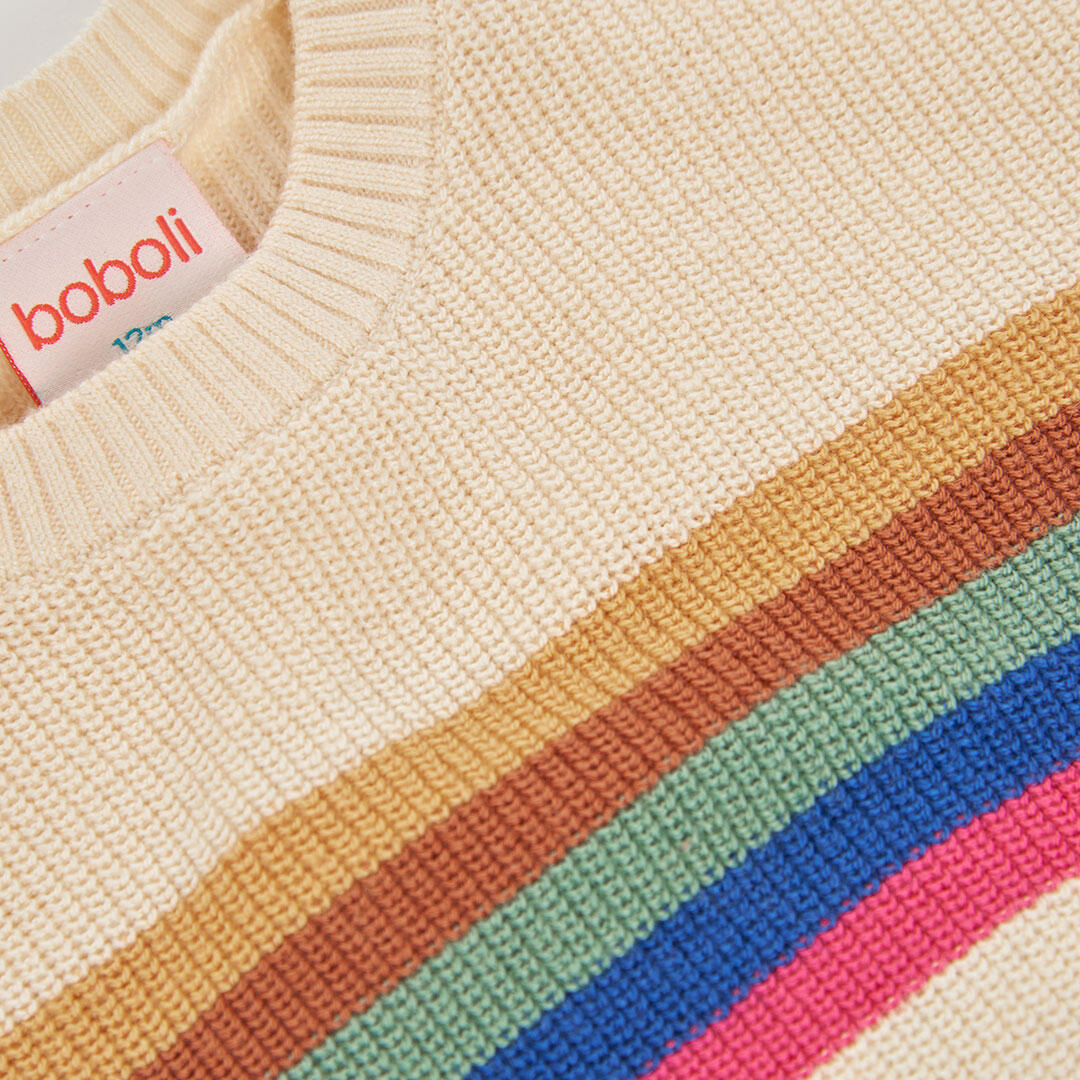 Jersey niña crudo con rayas multicolor 3/4