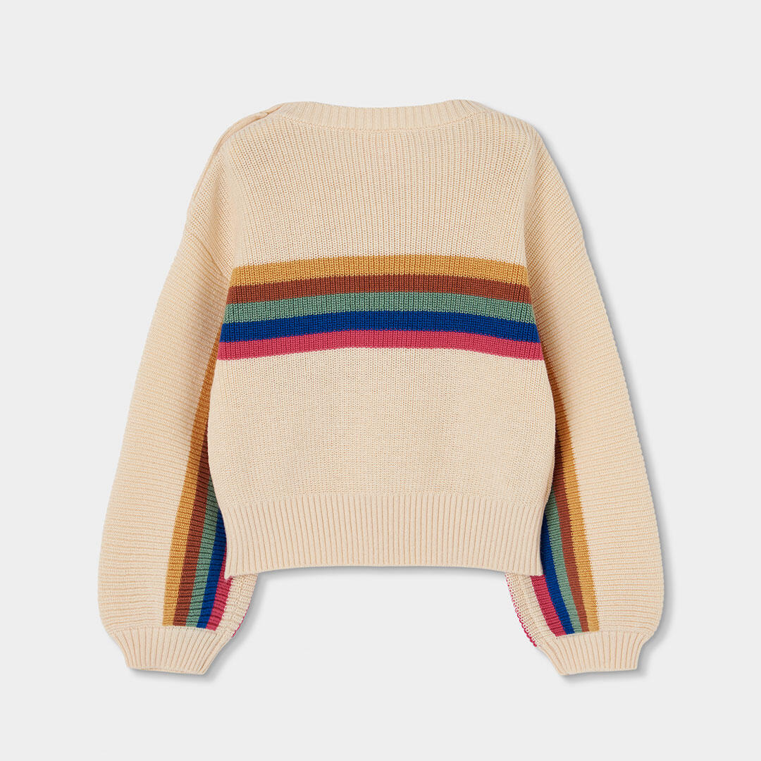 Jersey niña crudo con rayas multicolor 2/4