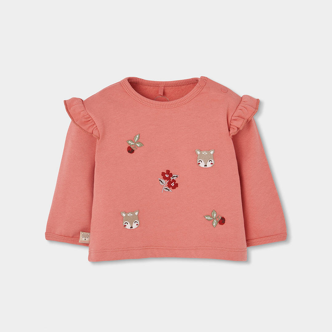 Conjunto punto bebé niña rosa bordado de zorros 3/7
