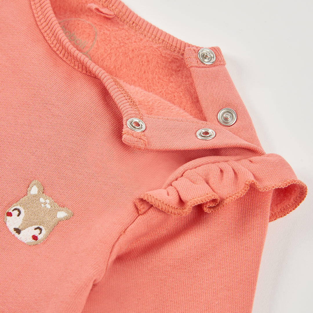 Conjunto punto bebé niña rosa bordado de zorros 7/7