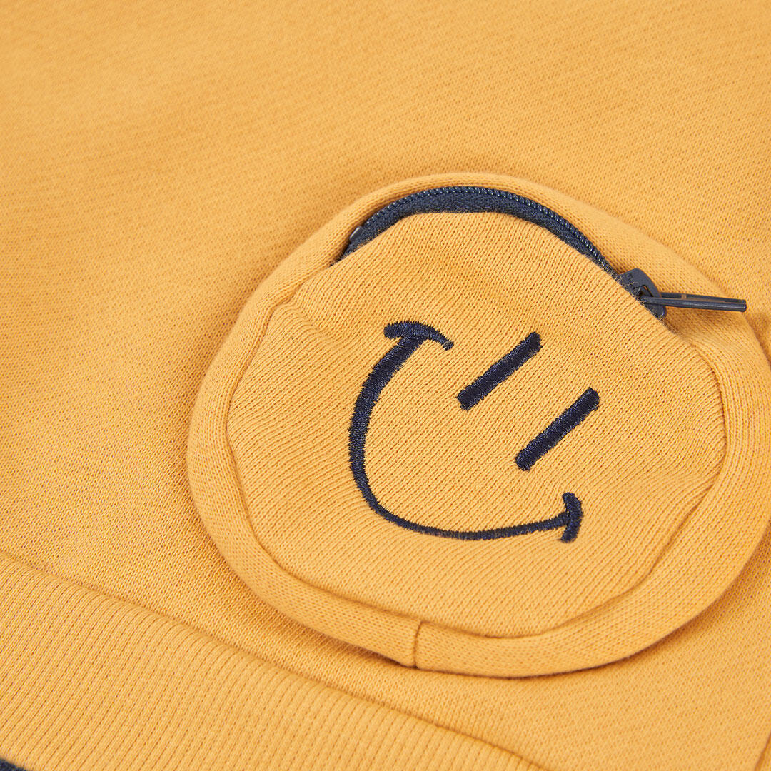 Vestido felpa amarillo con parches de emoticonos 3/4