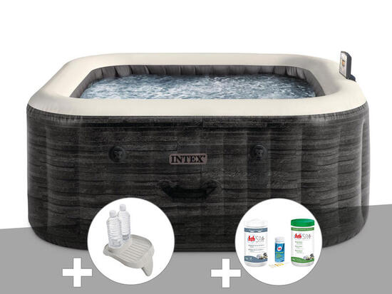 Kit spa gonflable PureSpa Ardoise carré Bulles 4 places + Porte-verre + Kit