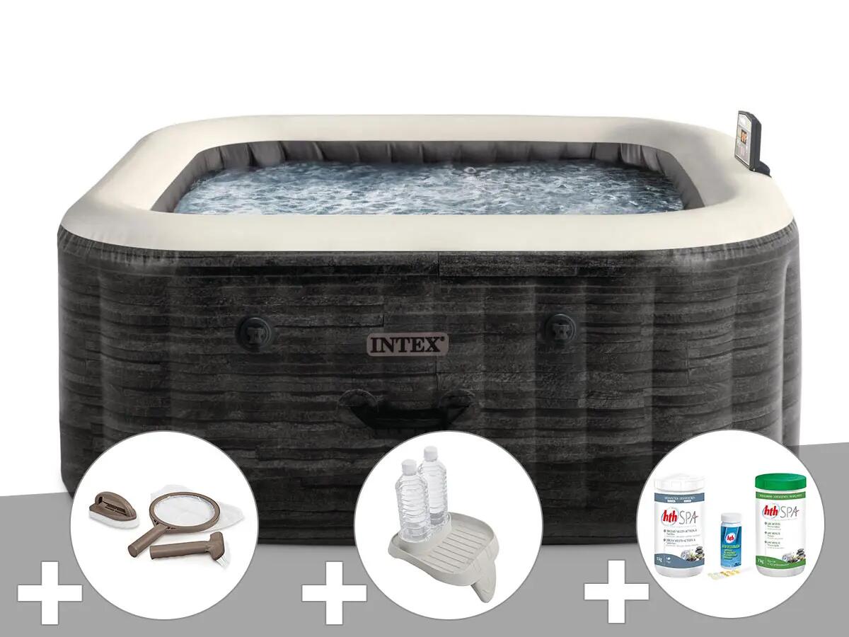 Kit spa gonflable  PureSpa Ardoise carré Bulles 4 places + Kit d'entretien + 1/1