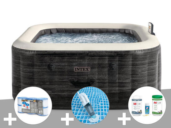 Kit spa gonflable PureSpa Ardoise carré Bulles 6 places + 6 filtres +