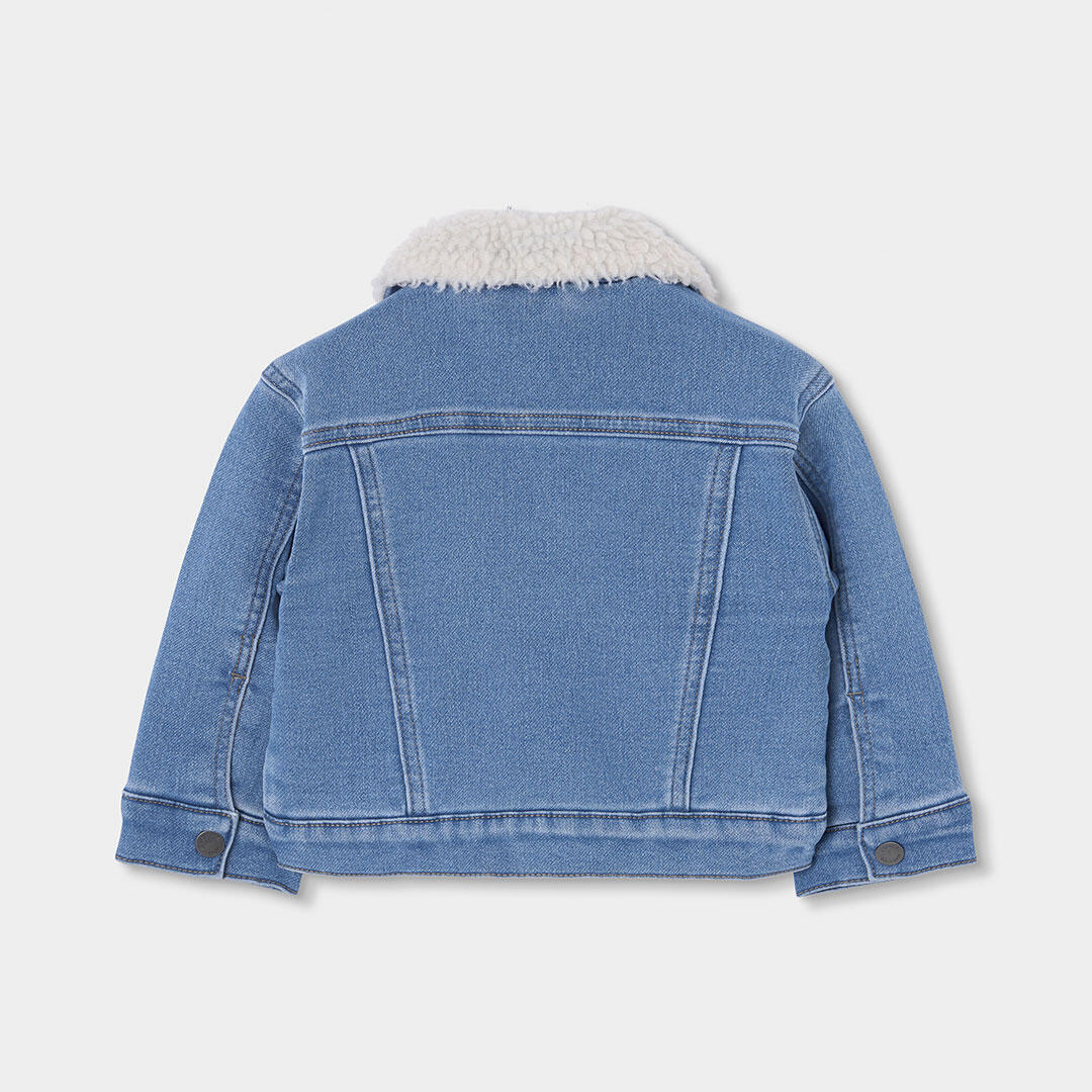 Chaqueta denim punto niño azul con cuello felpa 2/4