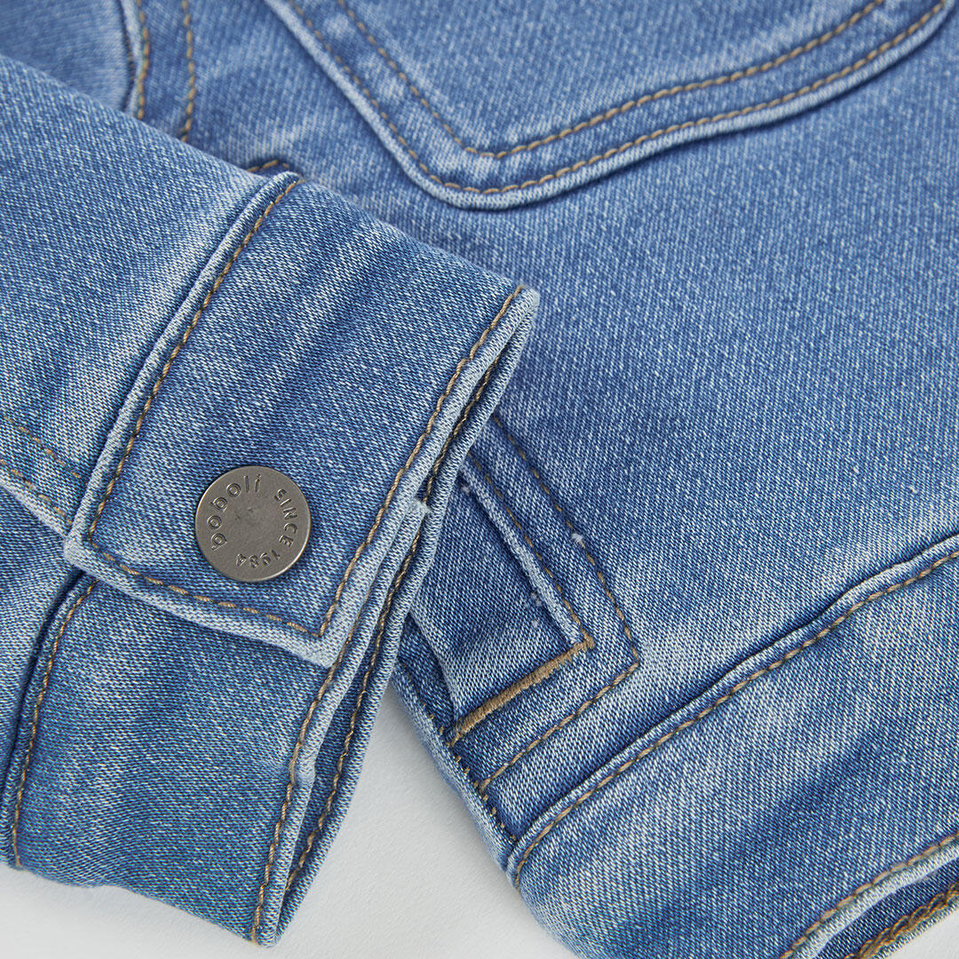 Chaqueta denim punto niño azul con cuello felpa 4/4