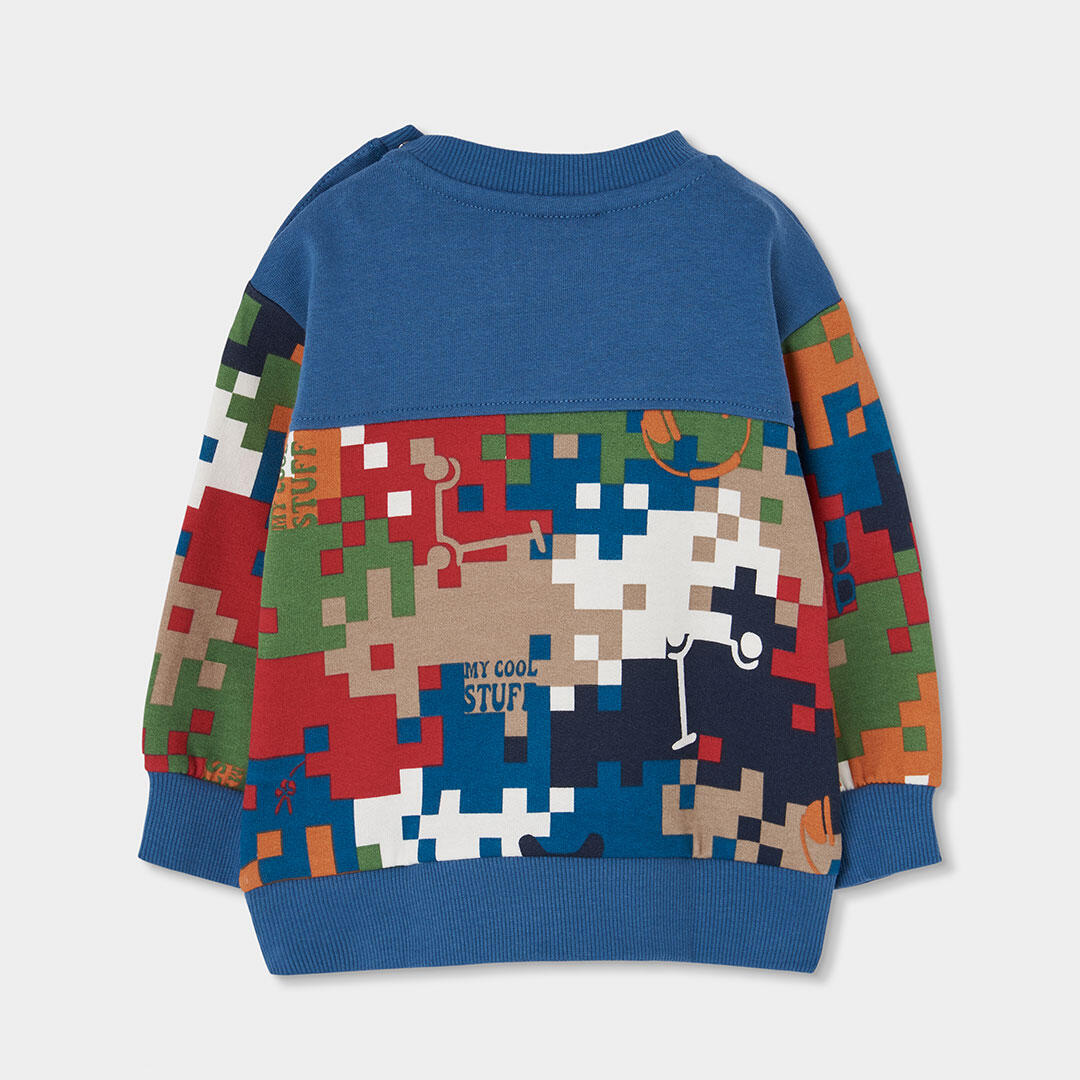 Sudadera felpa niño azul estampado píxeles 2/4