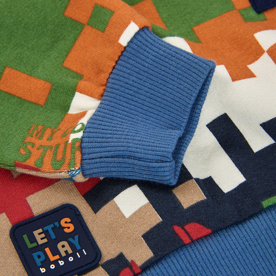 Sudadera felpa niño azul estampado píxeles 4/4
