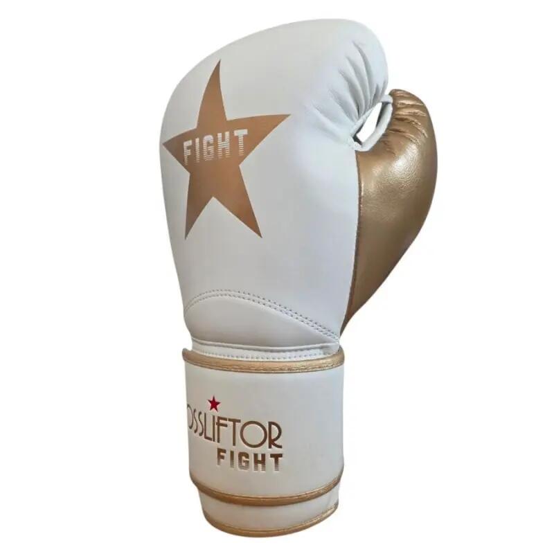 Guantes de Boxeo Elite - Blanco y Dorado - el par de 12 oz 3/5