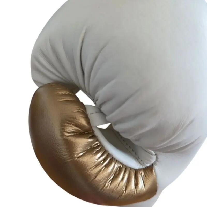 Guantes de Boxeo Elite - Blanco y Dorado - el par de 12 oz 5/5