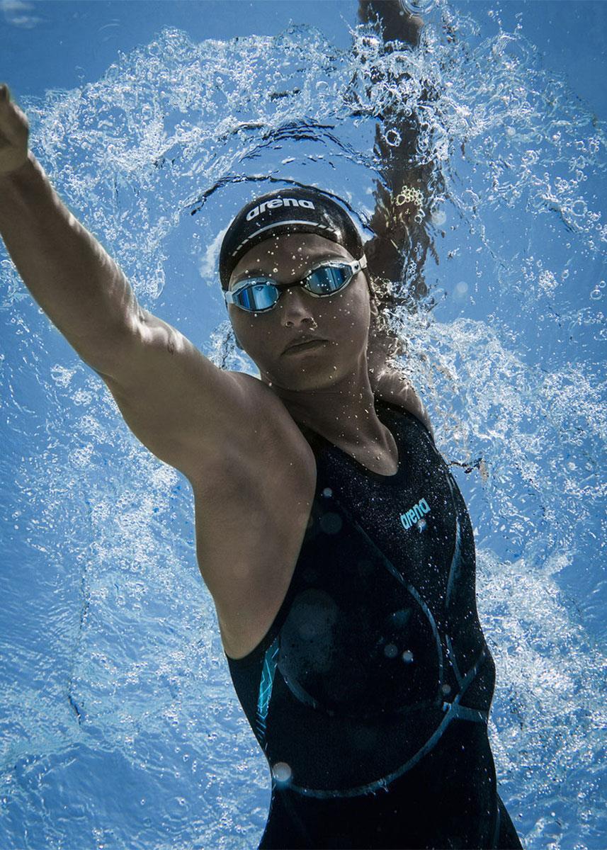 Arena Powerskin Veloce muta con schiena aperta - Nero/Turchese 5/6