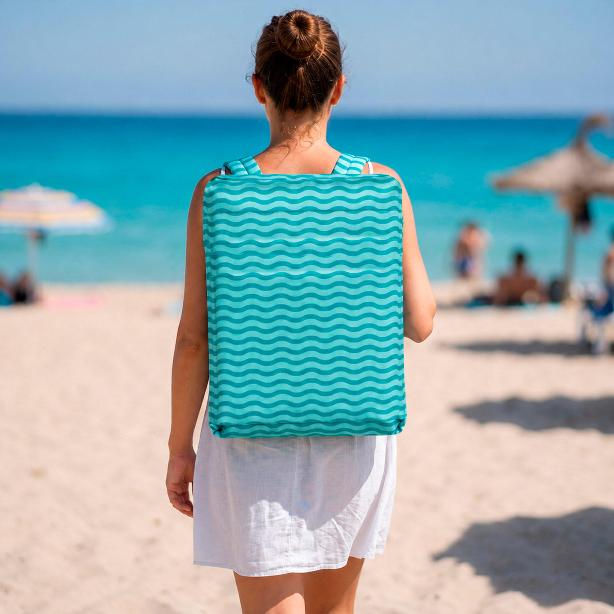 Aktive Cadeira de praia dobrável 40x48x56 cm ondas turquesa 3/7