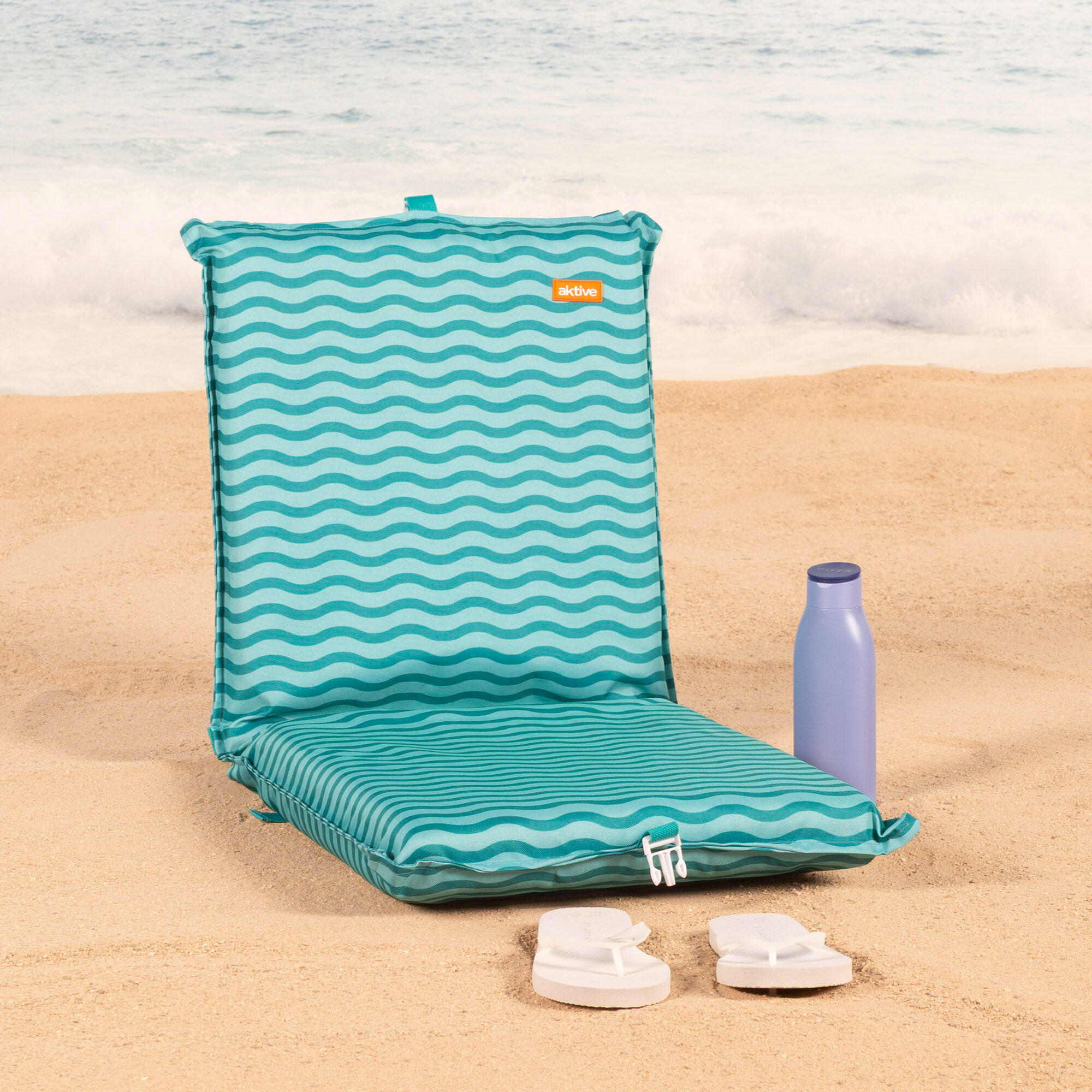 Aktive Cadeira de praia dobrável 40x48x56 cm ondas turquesa 2/7