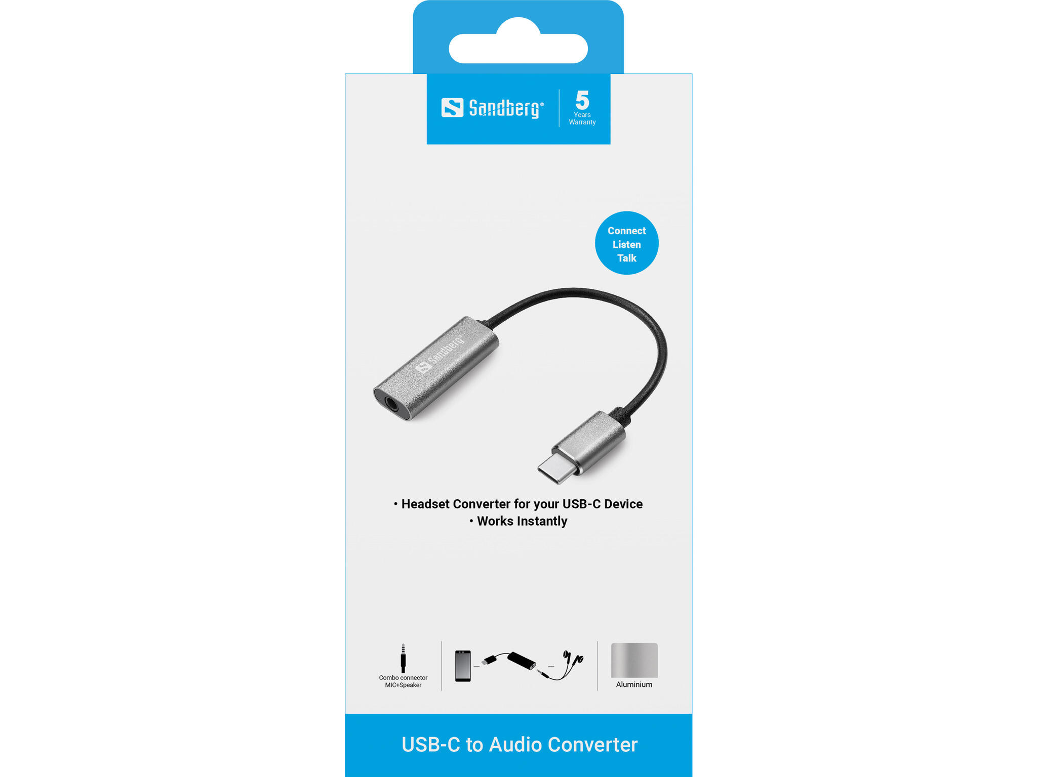 Adaptador SANDBERG USB-C para áudio 3,5 mm 2/3