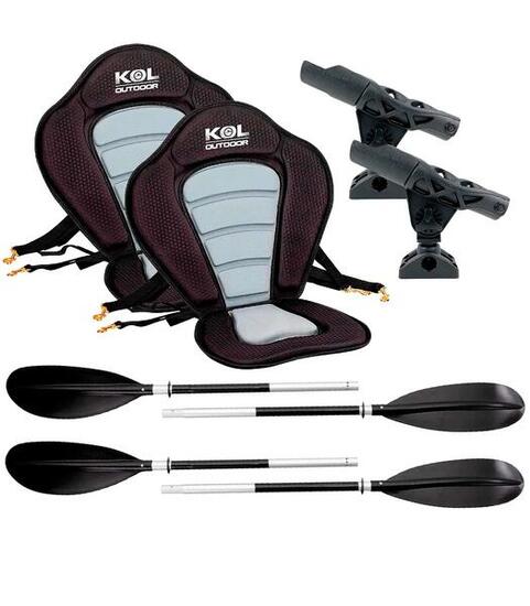 Pack Pêche Kayak Double : 2 Sièges + 2 Pagaies Alu + 2 Porte-Cannes 360°