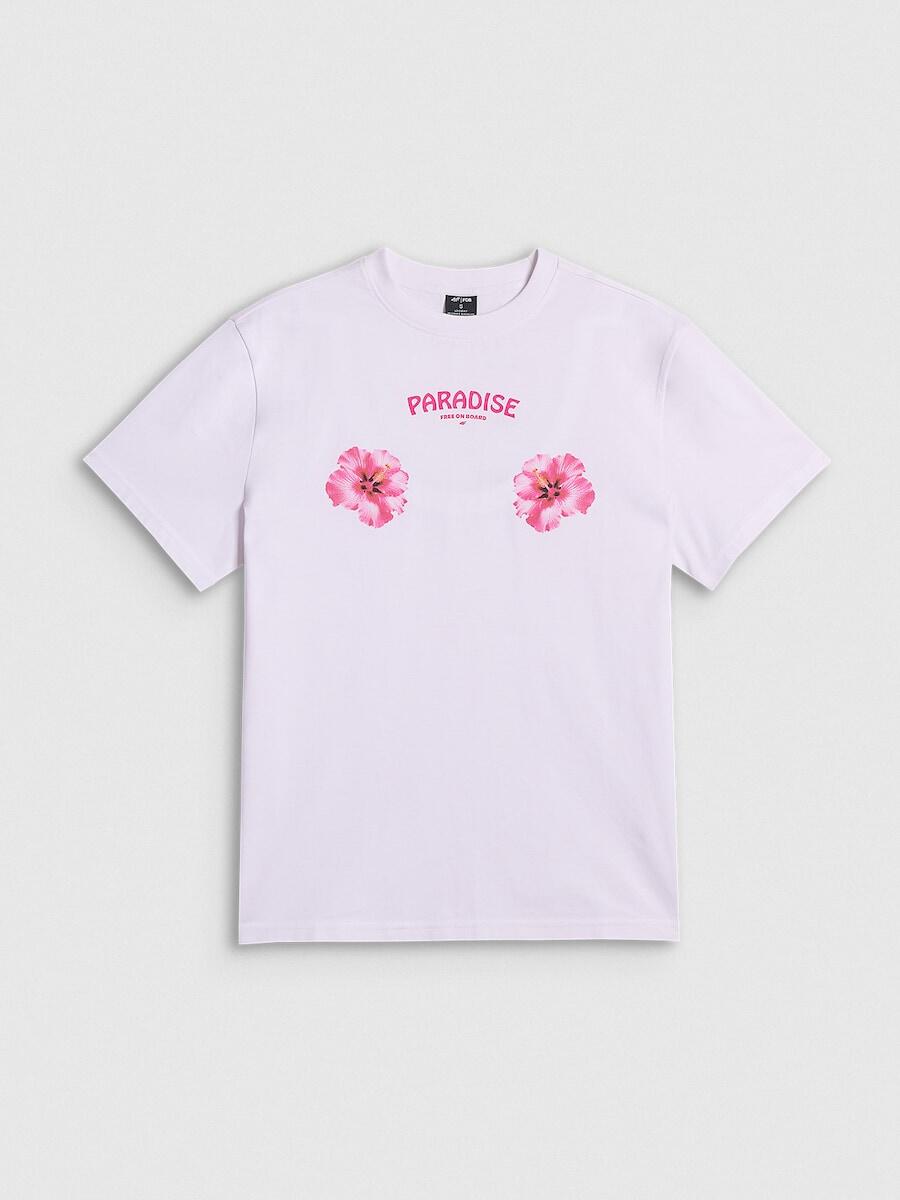 T-shirt loose z nadrukiem damski 4F 4FRSS26TTSHF3882 5/6