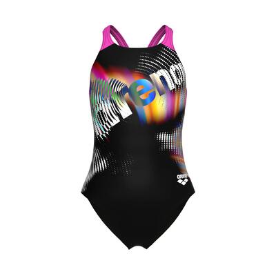 Costume Arena Lit Logo V Back Bambina Nero Shocking Pink