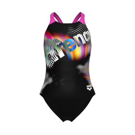 Costume Arena Lit Logo V Back Bambina Nero Shocking Pink