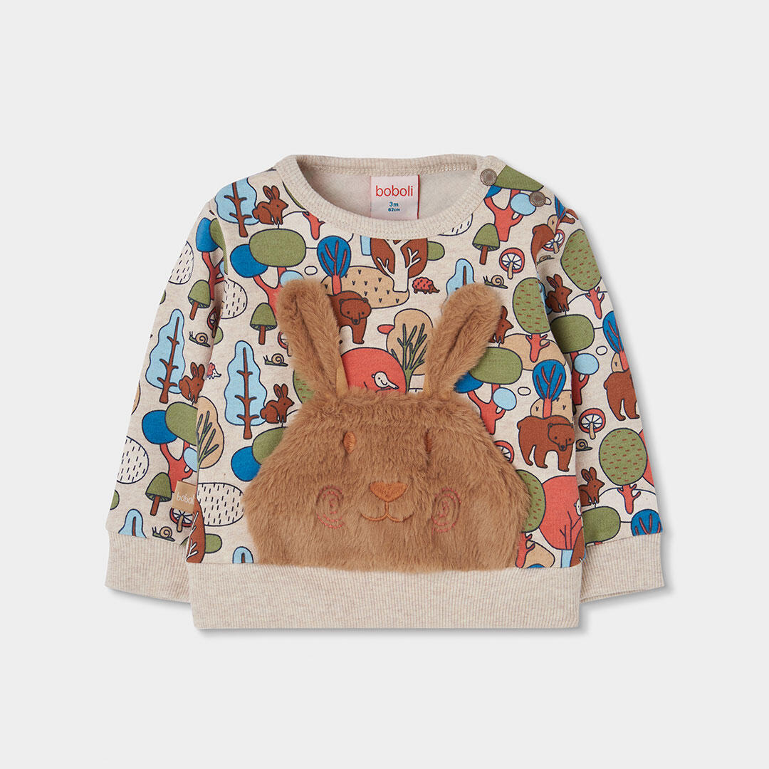 Conjunto punto bebé niño estampado bosque con conejo 3/7