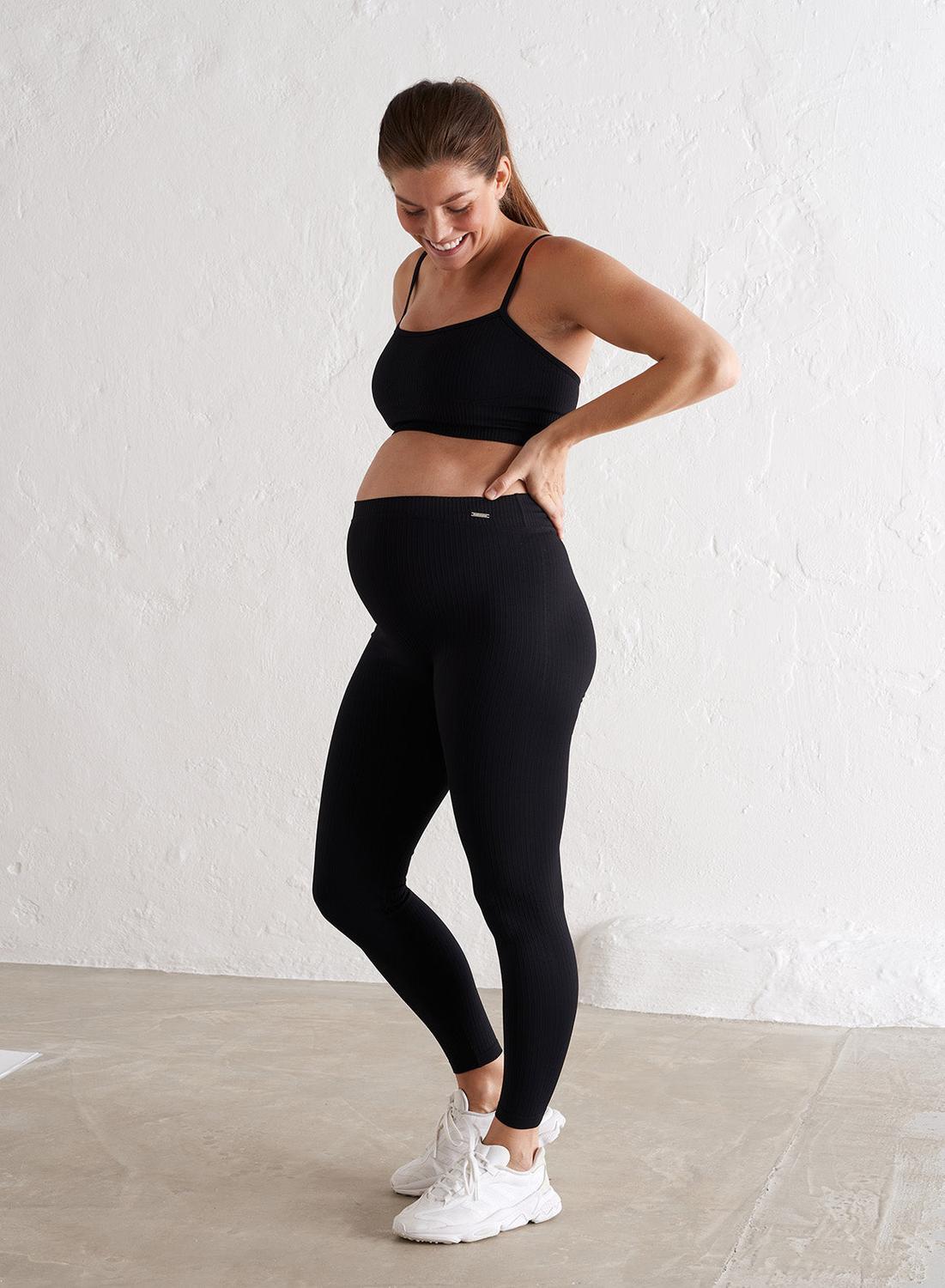 Damen Umstandsleggings Gerippt Nahtlos Schwarz 2/4