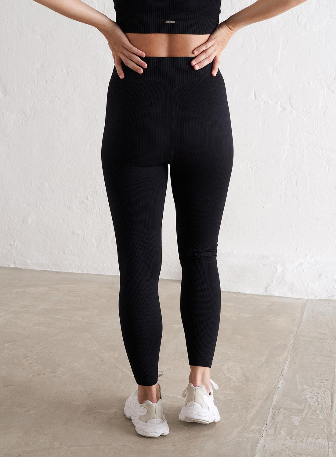 Damen Umstandsleggings Gerippt Nahtlos Schwarz 4/4