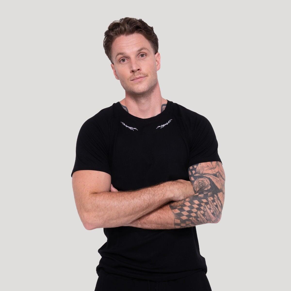 Koszulka męska fitness slim czarna Tribal Ribbed 3/7