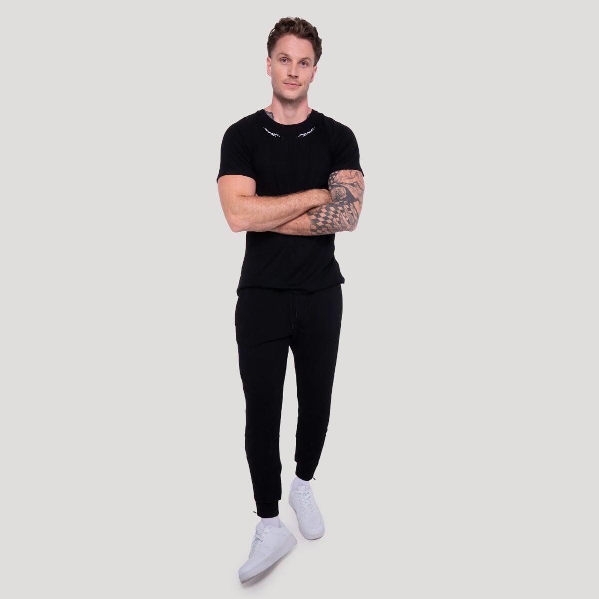 Koszulka męska fitness slim czarna Tribal Ribbed 6/7