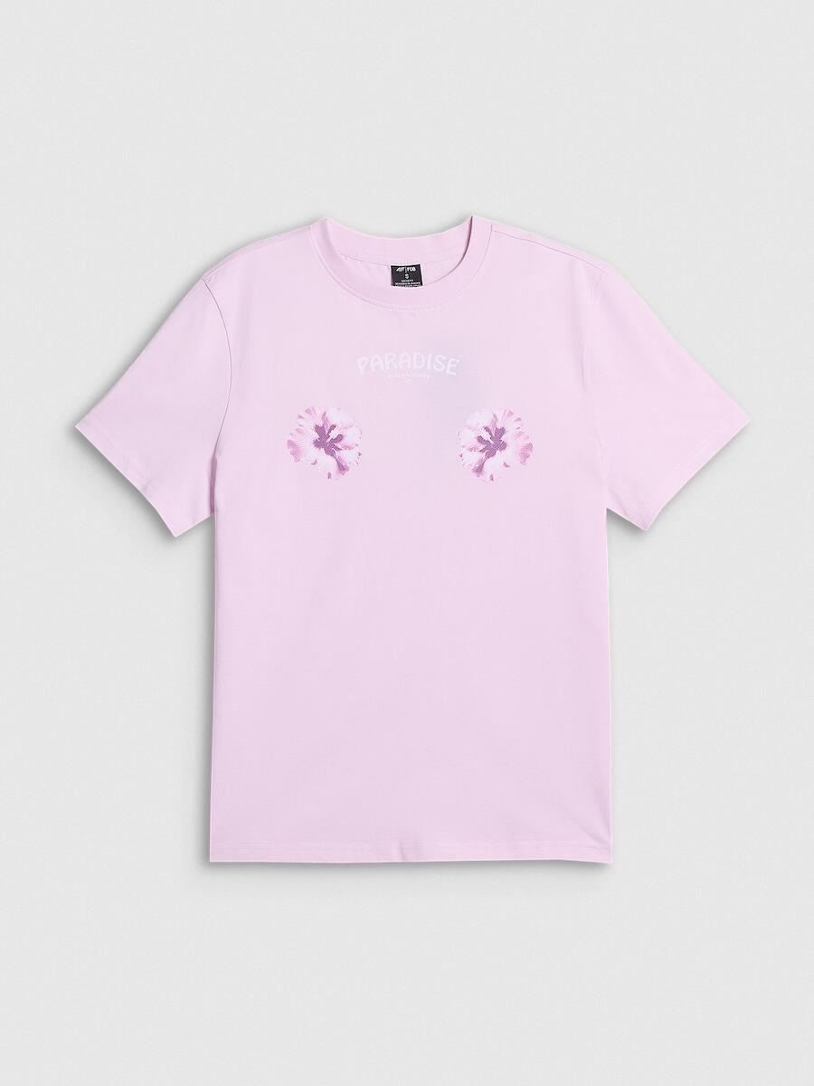 T-shirt loose z nadrukiem damski 4F 4FRSS26TTSHF3882 5/6