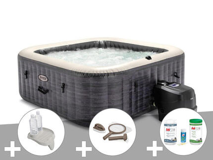Kit spa gonflable PureSpa Ardoise carré Bulles 6 places + Kit d'entretien +