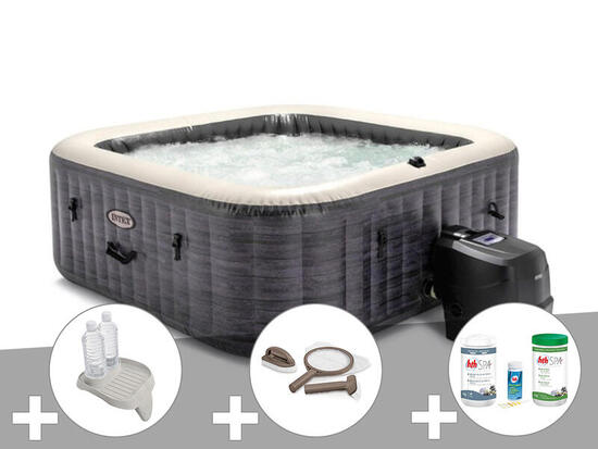 Kit spa gonflable PureSpa Ardoise carré Bulles 6 places + Kit d'entretien +