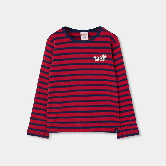 T-shirt fille en maille rayures marinières