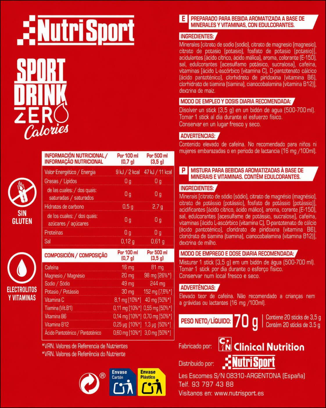 Sport Drink Zero Calories Cola con Cafeína (20 uds) 2/3