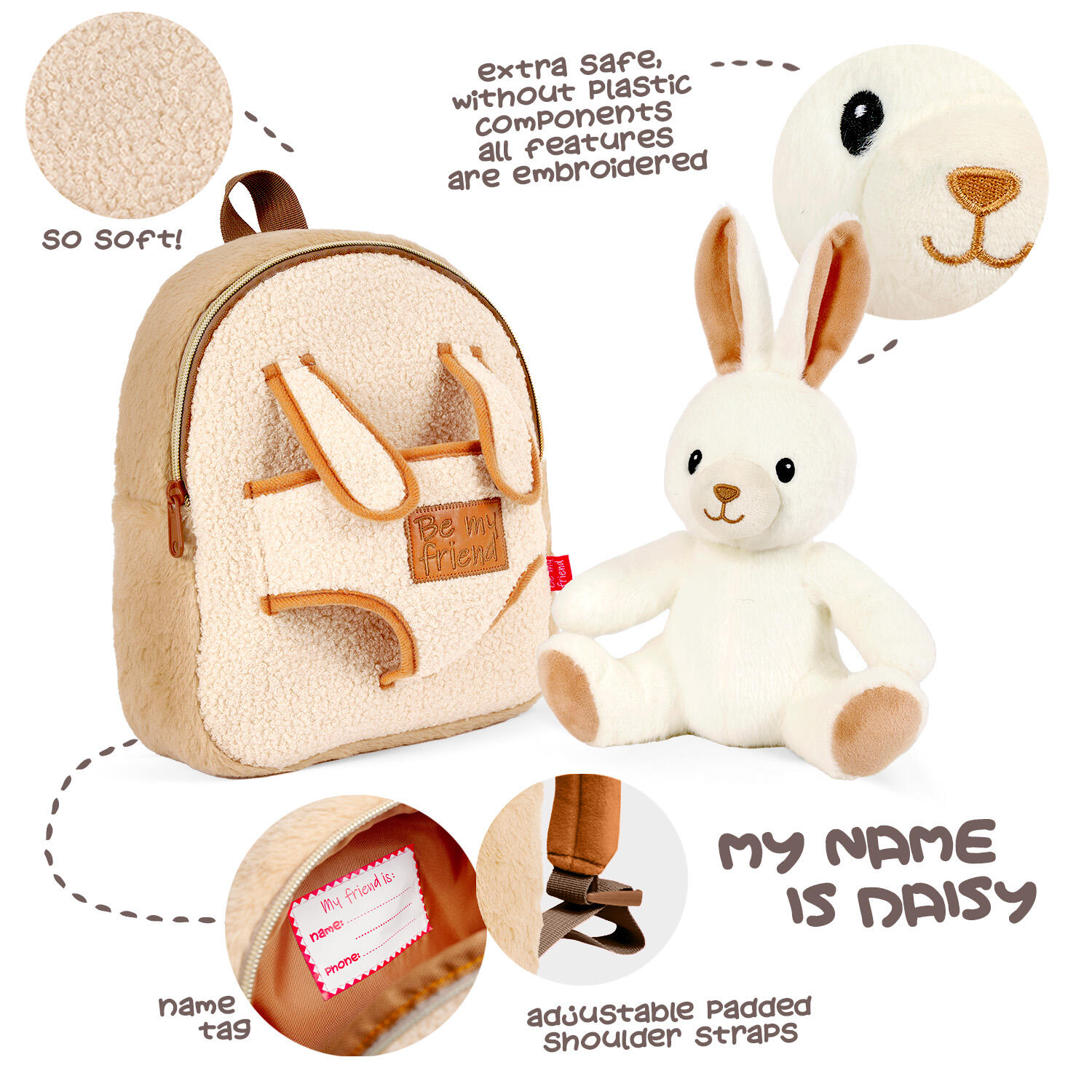 Zaino Morbido con Peluche Coniglietto Bianco 4/7