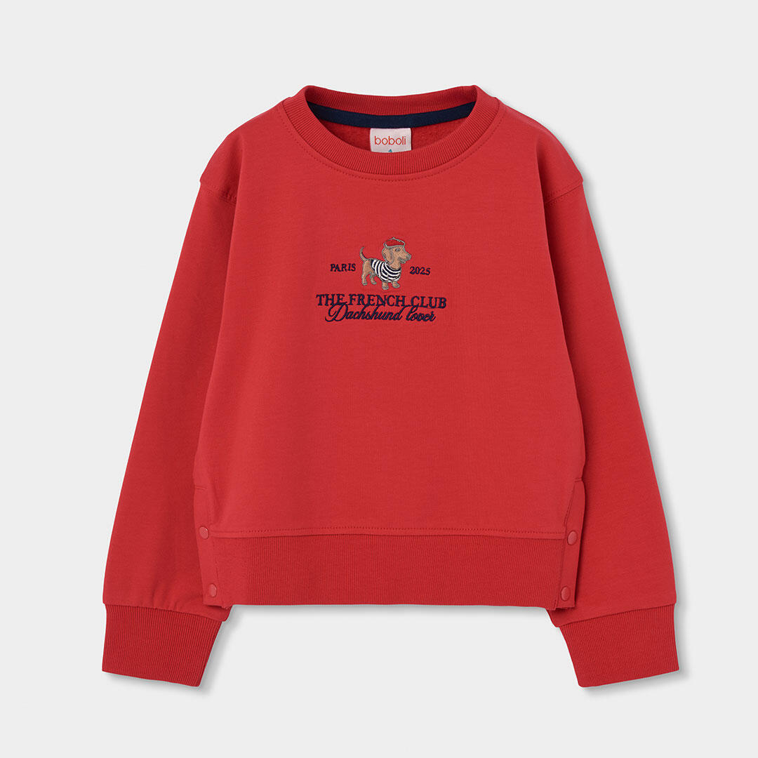 Sudadera felpa niña granate bordado perro 1/4