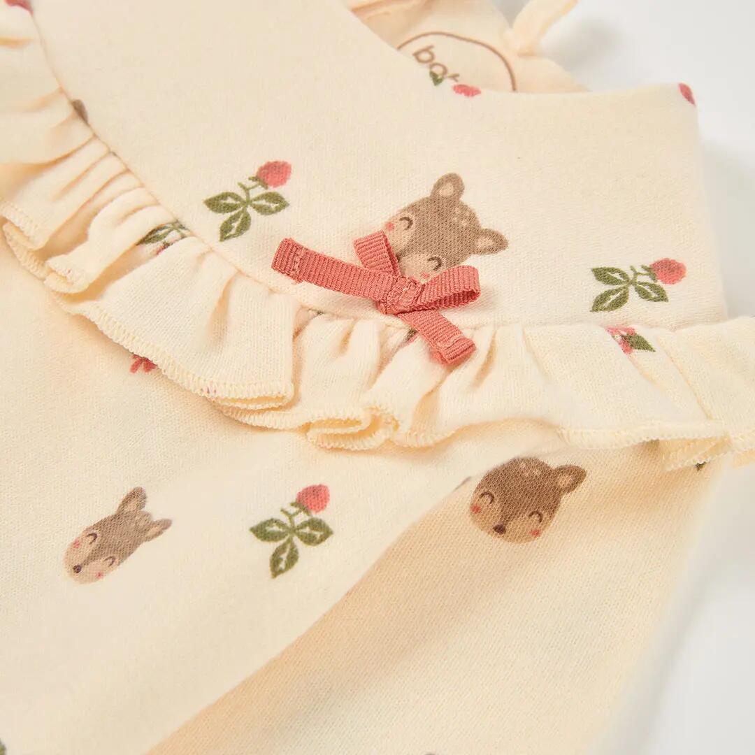 Vestido bebé crudo estampado ositos y flores 3/4