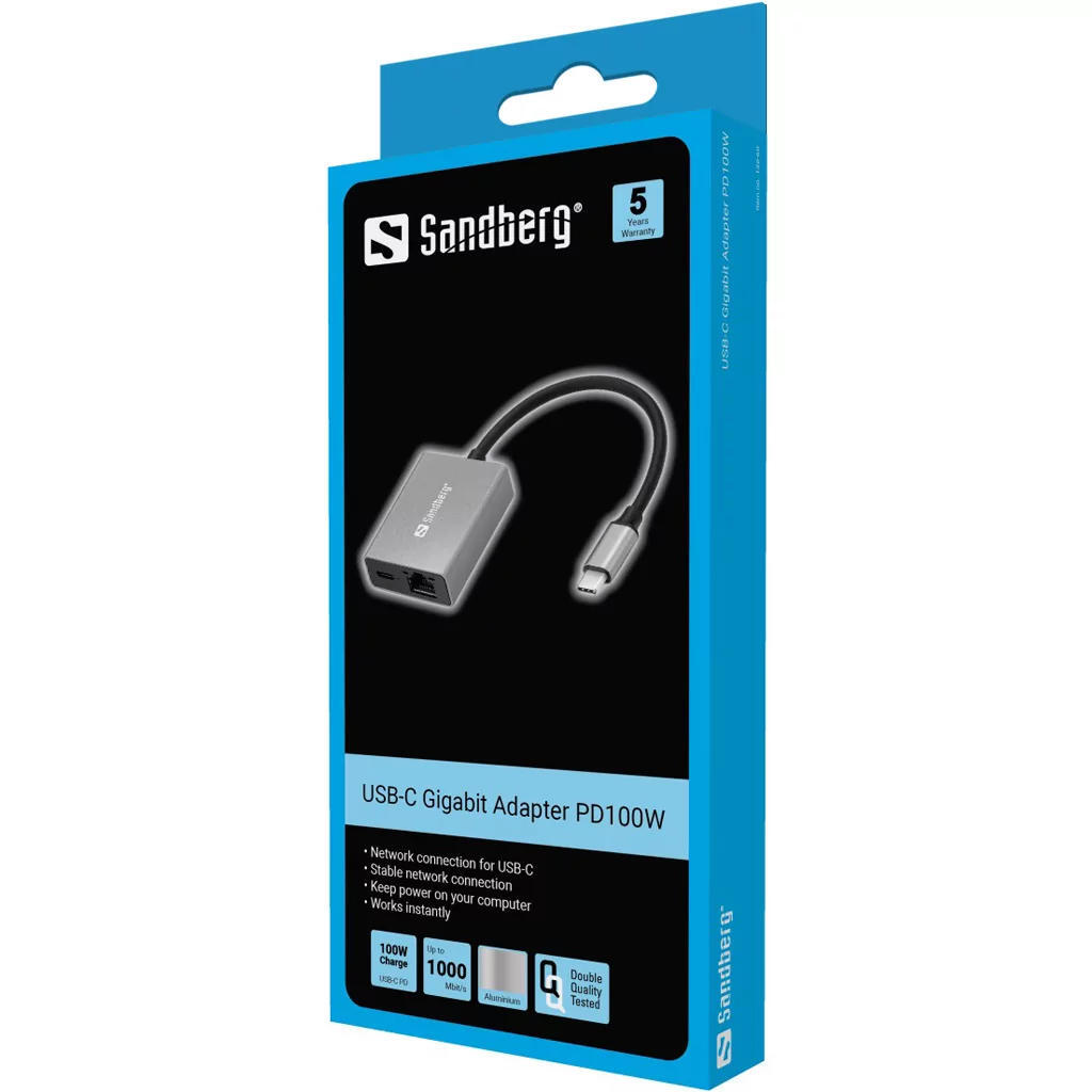 Adaptador SANDBERG USB-C para Gigabit Ethernet com PD 100W 2/2