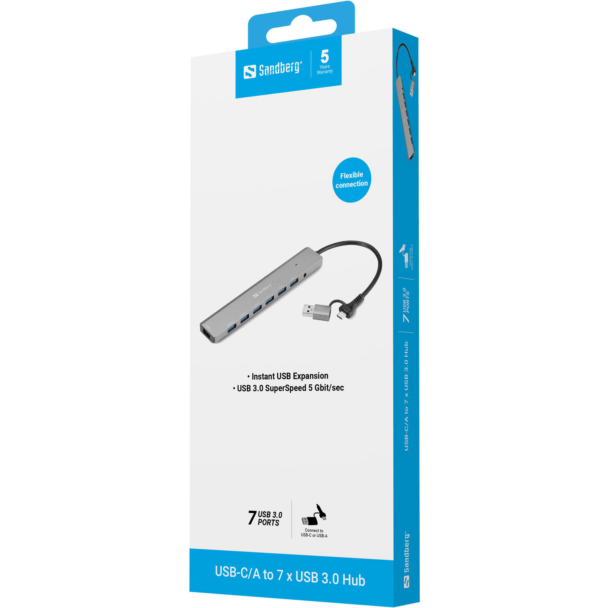 Hub SANDBERG USB-C/USB-A com 7x USB 3.0 3/3