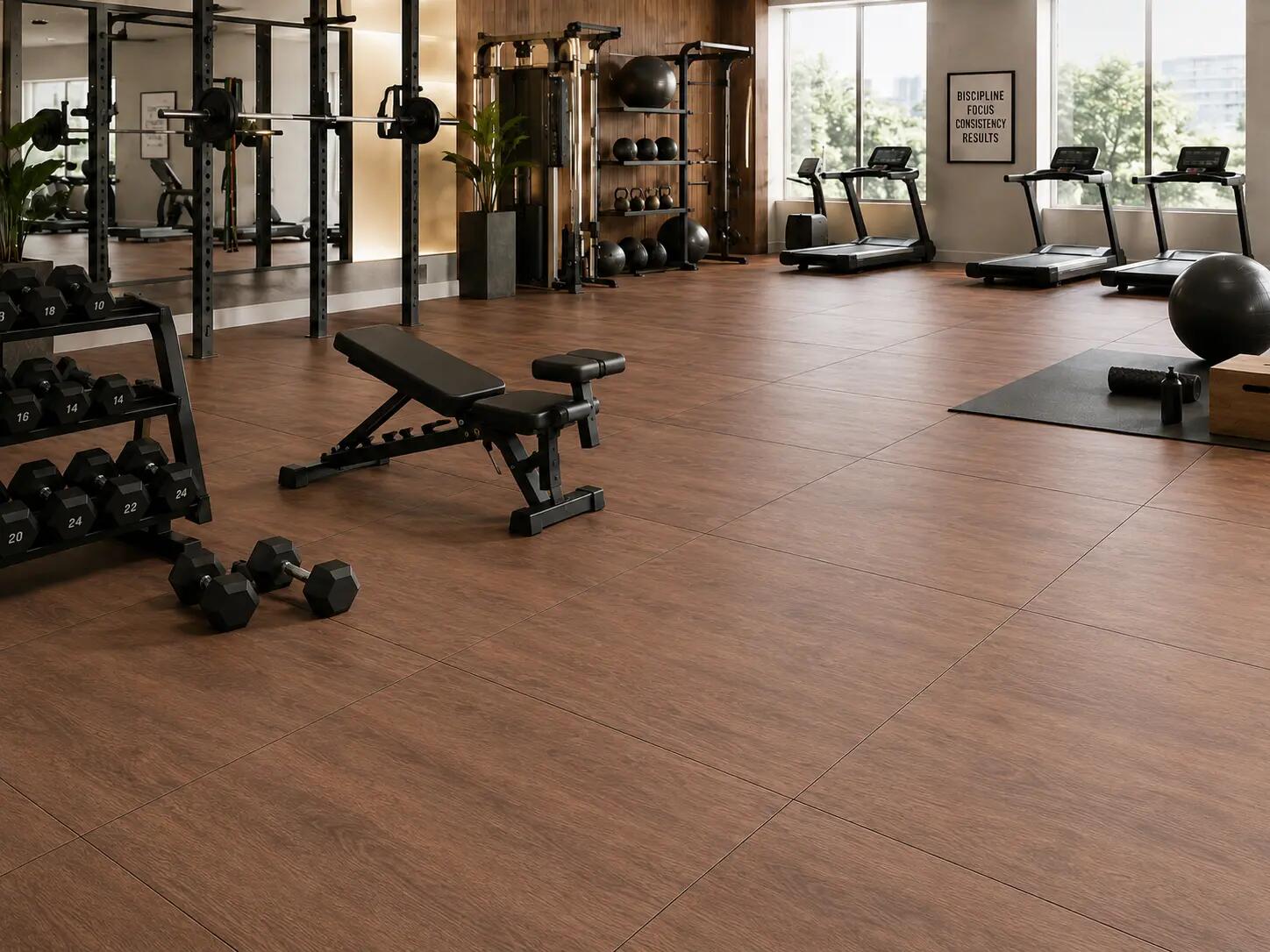 Sportvloer tegel houtlook - Walnut - 100x100 cm - 15 mm 4/7