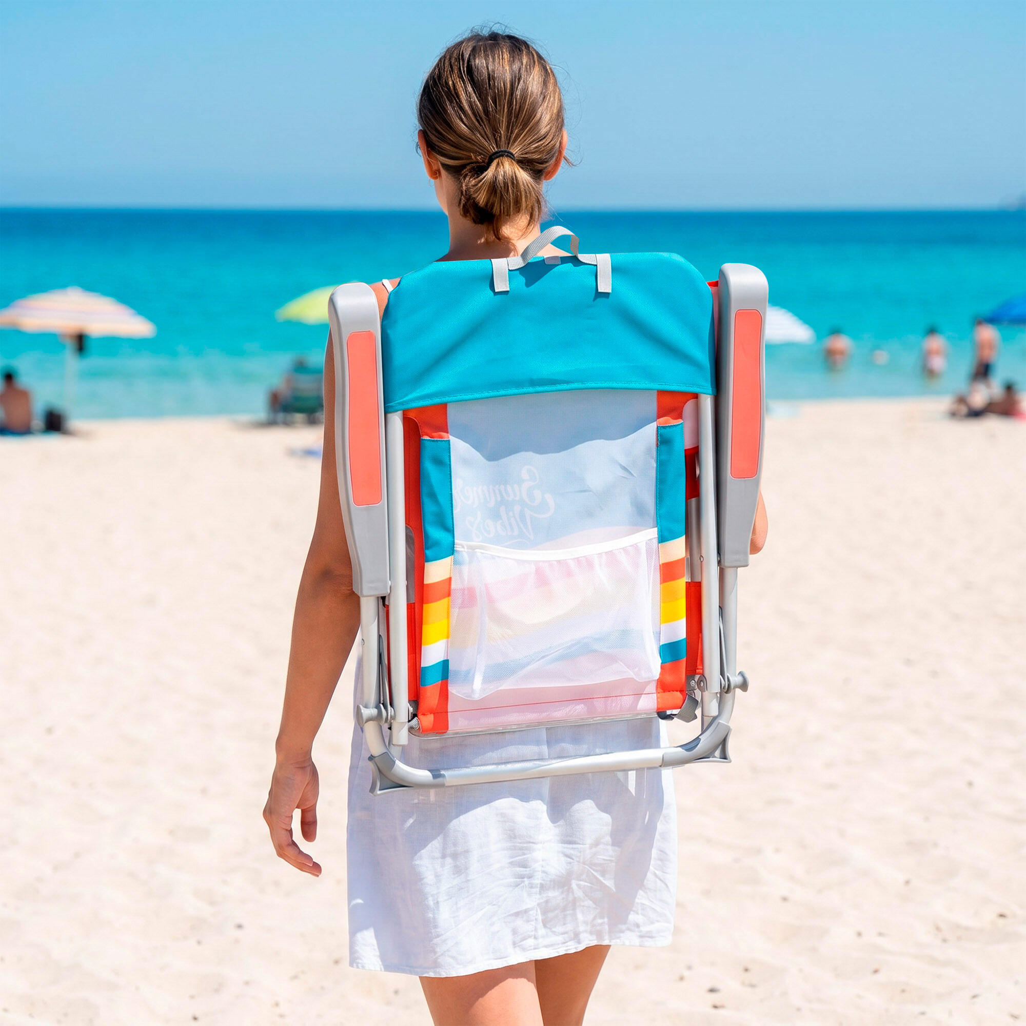 Aktive Cadeira de praia multifuncional 50x60x85 cm multicolorida com bolsos 3/7